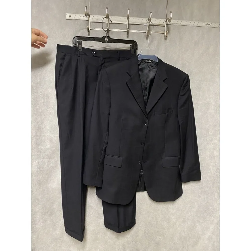 Gianni Manzoni Suit‎ Men 40R Blue Windowpane 3 B Italy Super 140 Pants 33 Luxury
